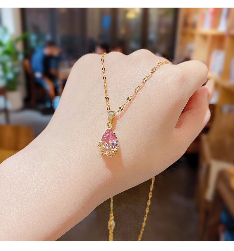 Fashion Water Droplets Titanium Steel Plating Inlay Zircon Pendant Necklace 1 Piece