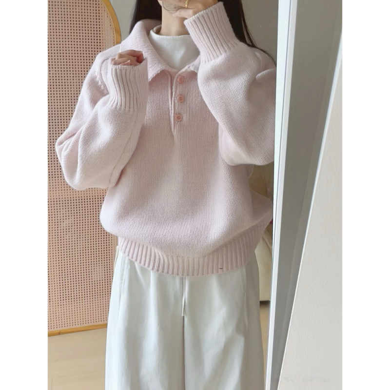 Kaning Gentle and Sweet Style Soft and Waxy Polo Collar Sweater for Women 2026 Autumn and Winter New Loose and Elegant Knitwear