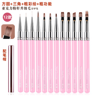 Cross-border new acrylic nail tools brush suit 12 pink thick color painting pen triangle pen light therapy pen