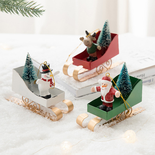 NUCHI Cross-border Christmas Tree Decoration, Iron Elder Snow Sled Ornament, Christmas Decoration Hanging Ornament