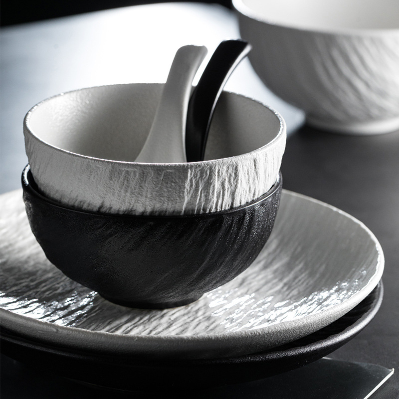 Rock Pattern Ceramic Bowl New Style Good-Looking Small Bowl Japanese Rice Bowl Household Soup Bowl Noodle Bowl Tableware Set Restaurant