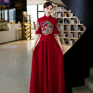 Toast XiuHe under new temperament vintage wine red long wedding dress dress money recalls engagement