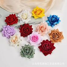 绒布玫瑰花8cm花头仿真花婚礼场景布置头饰diy工艺品装饰角玫假花