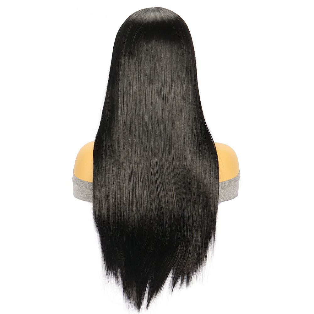 Cross-border European and American fashion wig women's front lace black long straight hair chemical fiber wig headgear wigs wholesale 26inch