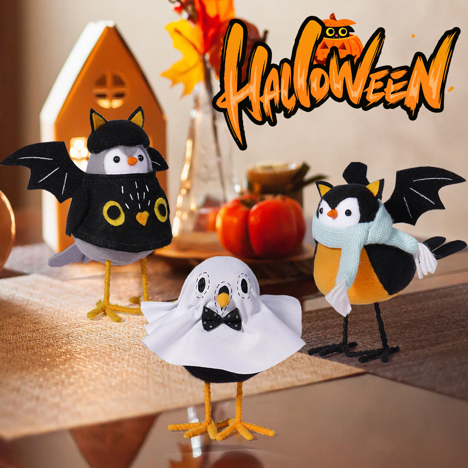 Decoraciones transfronterizas de pájaros de Halloween, muñecas de pájaros, decoraciones de ventanas, decoraciones de escritorio, escenarios de fiesta