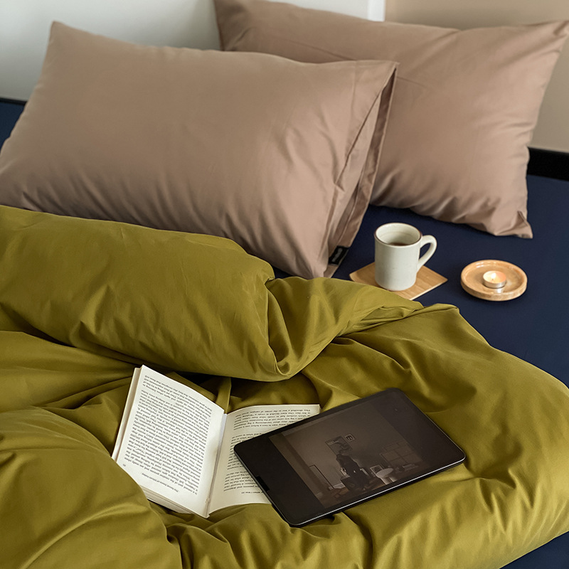 100 아기 코튼 샌딩 4 종 세트 부드러운 컬러 매칭 코튼 새틴 따뜻한 가을과 겨울 침대 린넨 침구