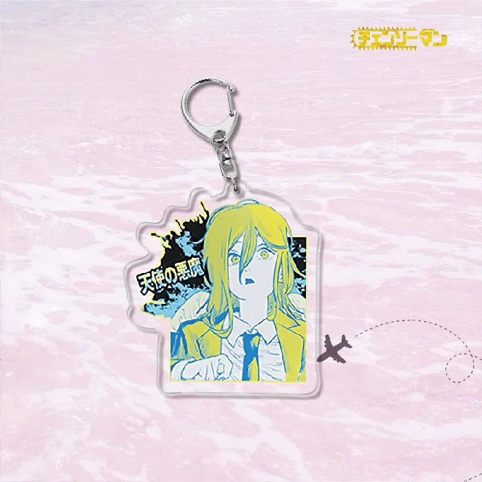 Acrylic keychain chainsaw character, double-sided 6 cm charm, metal ring & clasp