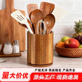 可旋转家用餐具收纳盒新品木质工艺品餐具存储盒圆形木制可旋转