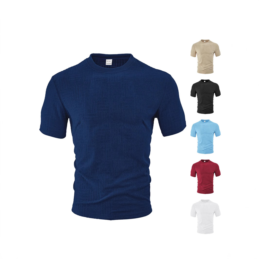 Ropa de hombre transfronteriza Europa y América de verano deportivo relajado transpirable toallas de cuello redondo jacquard camisa de polo de manga corta de hombre