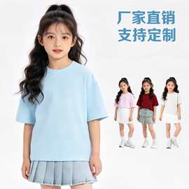 女童短袖t恤儿童圆领纯棉纯色打底衫宽松半袖t恤定制批发中小童