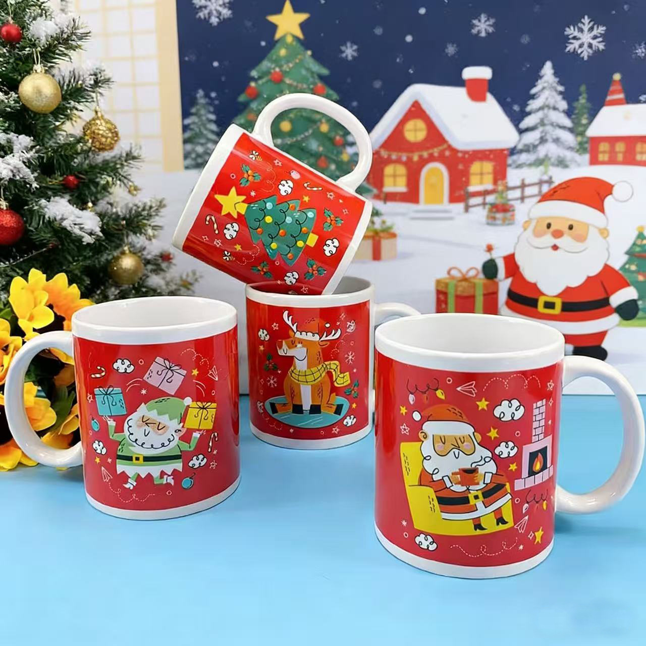 Exportación de regalos de Navidad muñeco de nieve tazas de cerámica de Navidad tazas de café rectas tazas de desayuno de leche