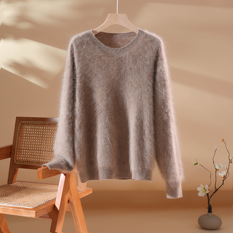 Soft Round Neck Knitwear Pure Wool New Year Waxy Bottoming Shirt Pure Color Autumn and Winter Long-Sleeved Brushed Warm Top