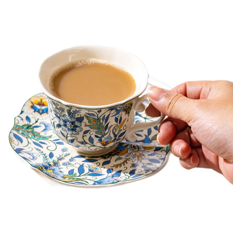 High-end retro serie de flores azules de lujo set de tazas y platos de té de la tarde de lujo de lujo ligero regalo