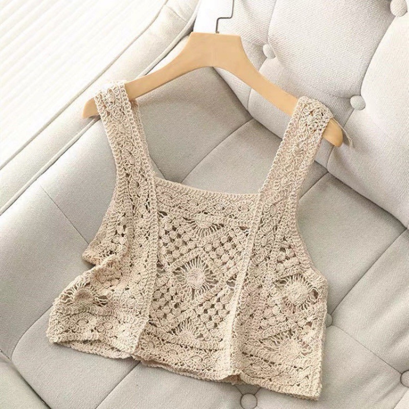 Women's new style embroidered knitted camisole top, slimming, loose fit, short style, cropped top.