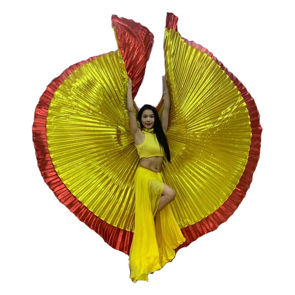 Double-Layered Bright Red Gold-Winged Oriental Dance Belly Dance Performance Costumes in Rose Red and Sapphire Blue, Dance Props Wholesale from Manufacturer