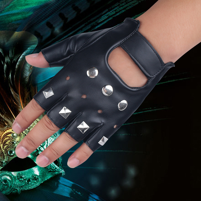 Pu guantes de cuero medio dedo al aire libre equitación deportes fitness motocicleta táctica remache hip hop rendimiento danza guantes