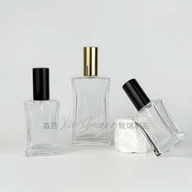 现货批发18螺口30ml  50ml 100ml 带喷头盖子方形收腰玻璃香水瓶