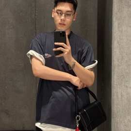 正确版本现货高品质B家新款可乐刺绣双层短袖T恤宽松版型男女同款