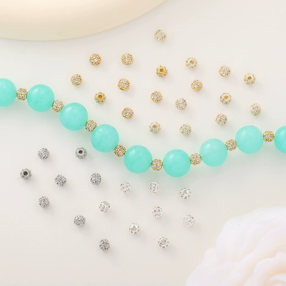 Small round beads with zircon, necklace and bracelet, 14 carat, DIY