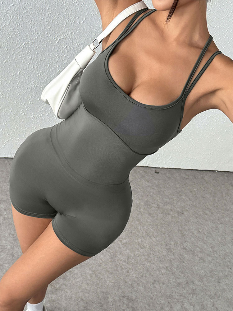 Women's Clothing Women's Sexy Sports Bodysuit Tight Fitting Solid Color Yoga Suspenders Beautiful Back Fitness Romper_ecoleips.com