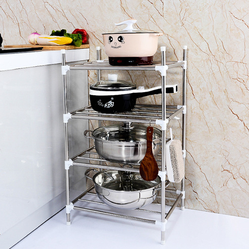 Stainless Steel Sink Rack Multi-layer Four Corner Kitchen Bathroom Floor Shelf Pot Basin Storage Shelf Cross-border Amazon 