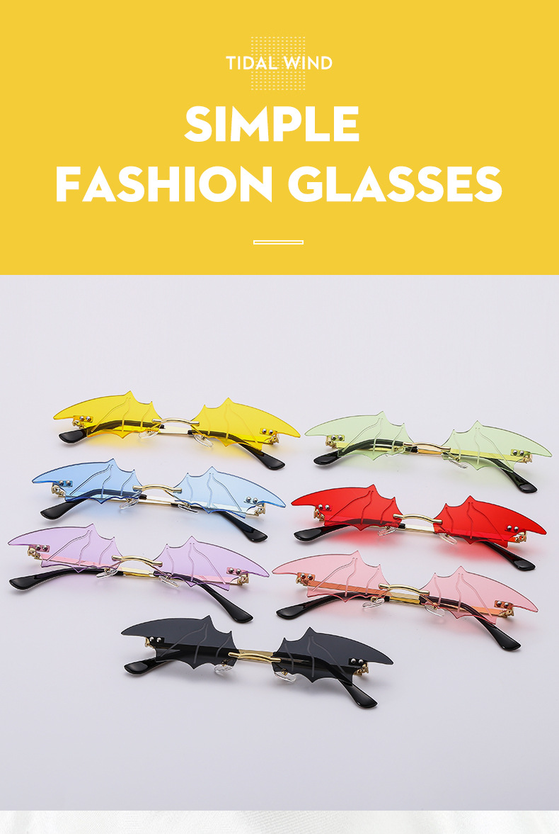 Nouvelles lunettes de soleil chauve-souris sans cadre européennes et américaines, lunettes de soleil photo de fête amusantes et colorées, lunettes de soleil tendance transfrontalières_voghion.com
