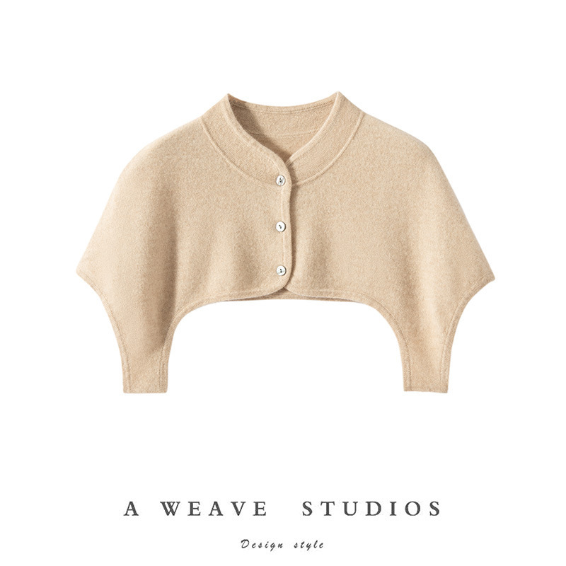 2026 Autumn and Winter New Style 100% Pure Cashmere Knitted Shawl Round Neck Solid Color Versatile Shoulder Protector Vest Air Conditioning Shirt