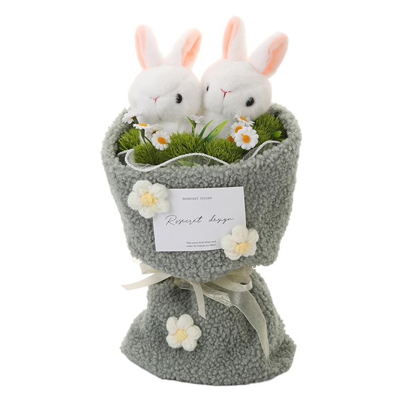 Ramo tejido a mano del día de San Valentín con luz para novia Ramo de felpa de muñeca de conejo de celebridad en línea