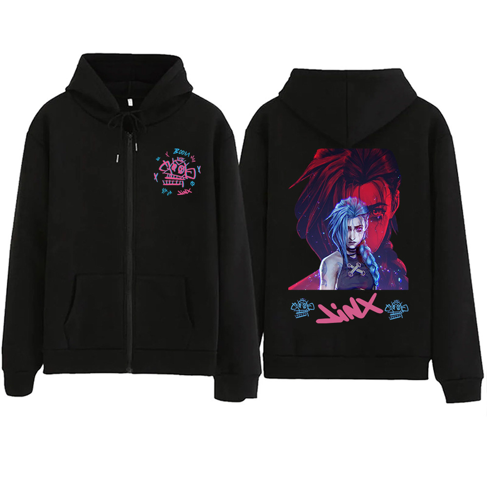Hot Anime Arcane-Jinx Zipper Hoodie Harajuku Pullover