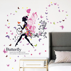 Floral Fairy Decor Backdrop Sticker for Girls, Spirit Butterfly English Bedroom Sticker Waterproof Wall Decal NC2-87