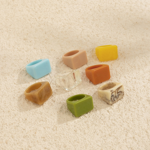 European and American cross-border trendy colorful acrylic ring, fashionable and simple geometric square wide-brimmed resin ring