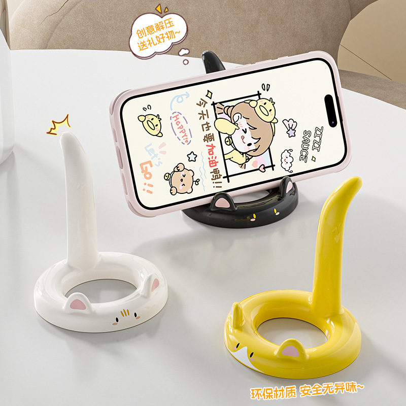 Creative Kitten Mobile Phone Holder Plastic Cartoon Cute Holder for Eating and Watching Dramas, Can Be Placed Horizontally or Vertically for Lazy People