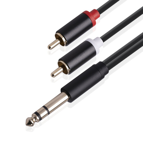 New aluminum alloy shell, full copper conductor, gold-plated head, large three-core stereo 6.35 to 2 RCA Lotus audio cable