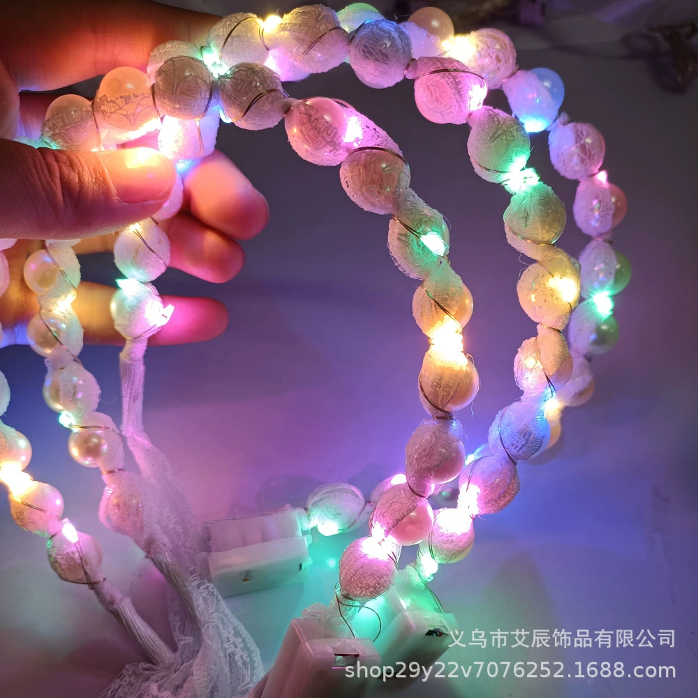 Ободок жемчужный с LED-подсветкой, кружевные ленты, мигающие огни, 0,03 кг