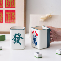 Creative New Product Mahjong Lucky Shape Ceramic Cup Chinese Style Mugs Retro Design Gift Cup Coffee Cup Water Cup