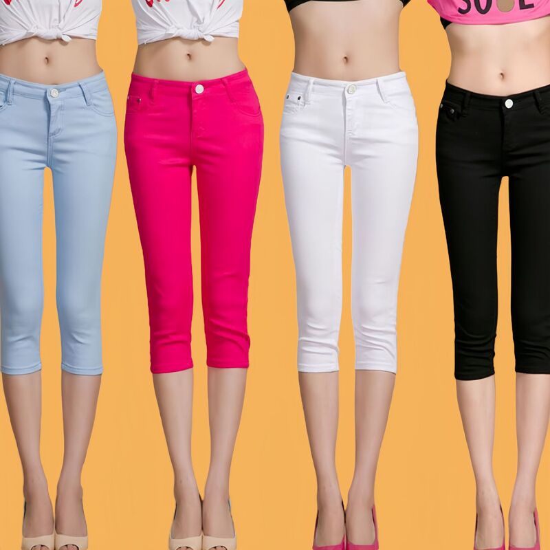 Candy-Colored Women's Cropped Pencil Pants, Sexy Stretchy Skinny Cropped Pants, Trendy Versatile Women's Jeans