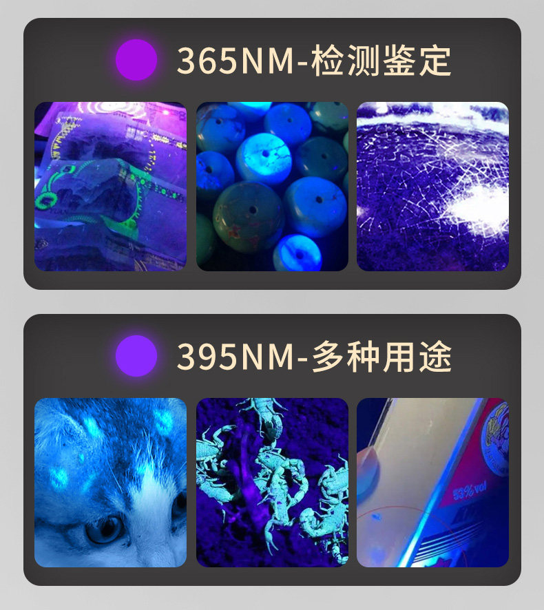 Jade Identification Flashlight with Four Light Sources for Inspecting Jade Jewelry, Strong Light for Banknote Verification, Anti-Counterfeiting 65Nm Ultraviolet Light