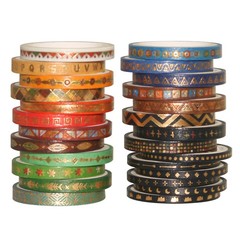 跨境熱賣26卷部落民族風燙金細條基礎款手賬DIY邊框素材和紙膠帶