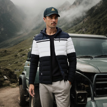冬季加绒加厚大码棉服男装撞色防风抗寒外套青年可脱卸帽欧码棉袄