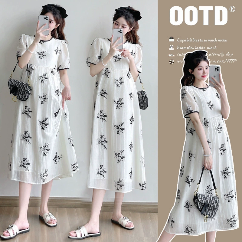Летняя одежда для беременных 2025, новый праздничный стиль, вышивка, простой и милый, тяжелая вышивка, верхняя одежда, платье для беременных мам, лето