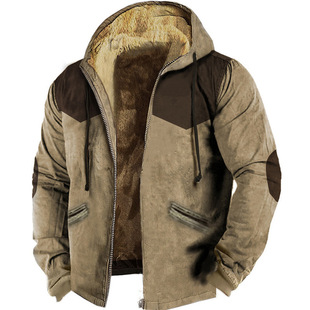 European and American Cross-Border Multi-Color Pattern 3D Printing Digital Printing Hooded Sweatshirt Brown Lining Cotton Jacket
