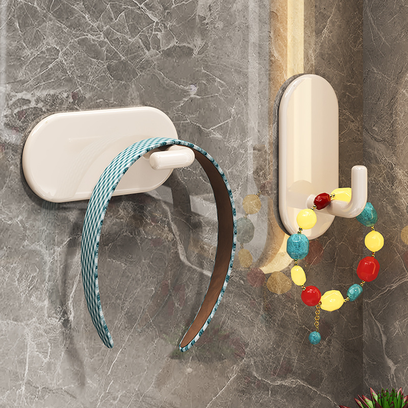 Cream-Style Japanese Iron Adhesive Hooks, No-Drill Strong Adhesive Kitchen Hooks, Behind-Door Bathroom Hooks, Bathroom Clothes Hooks