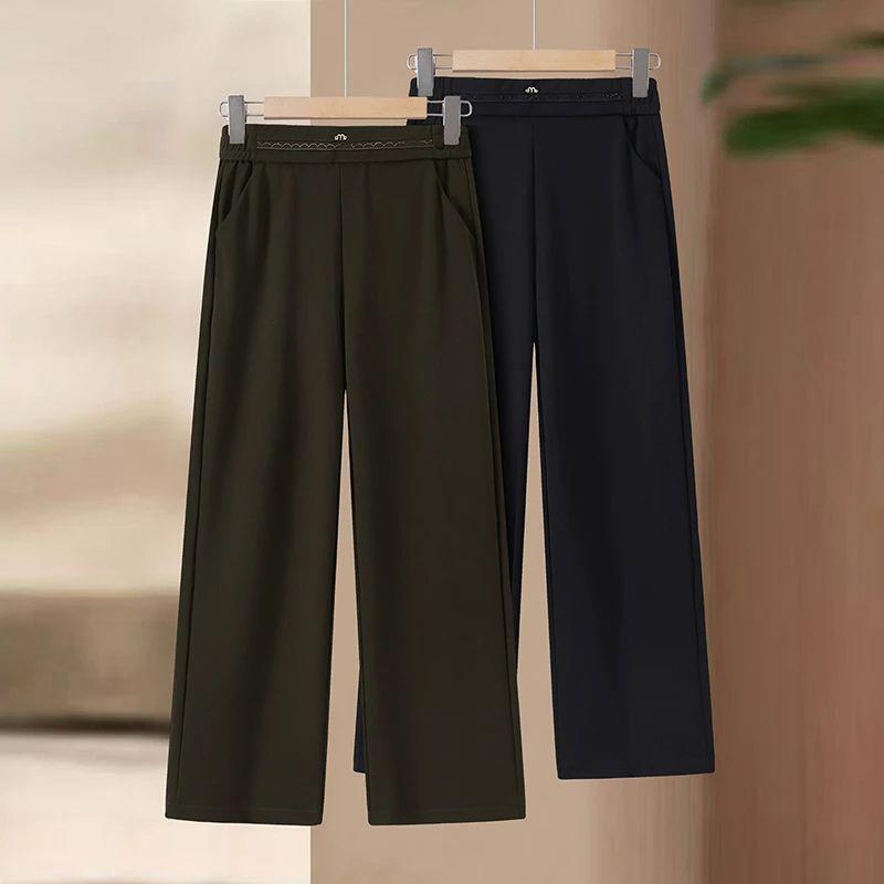 New spring and autumn high-waisted loose straight elastic waist slimming versatile pants for middle-aged and elderly women, casual pants for summer
