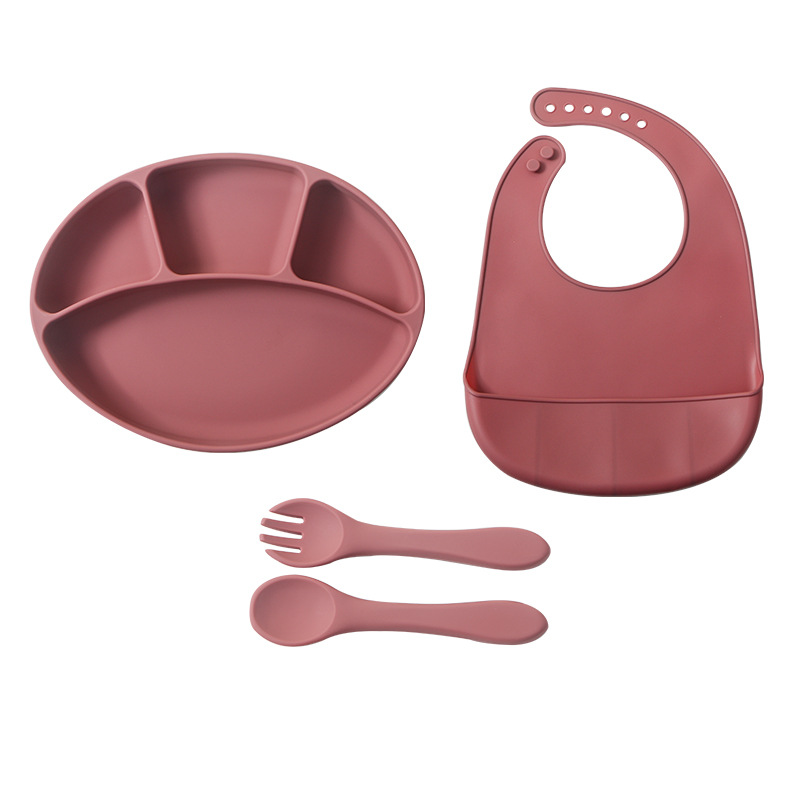 유전체 접시 턱받이 포크 스푼 + 레드