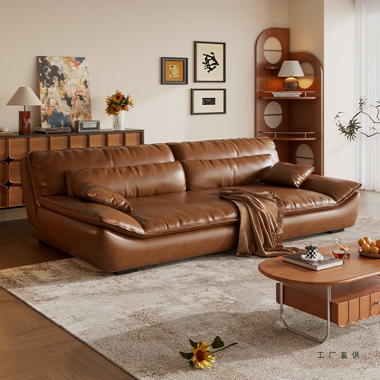 法式复古风折叠两用功能沙发床中古风客厅公寓小户型油蜡皮沙发