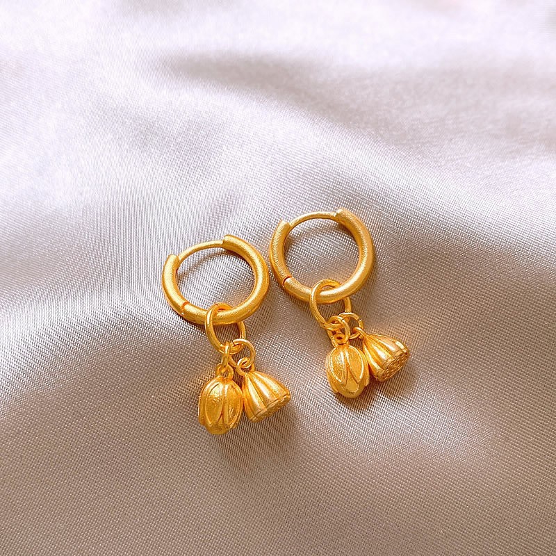 新中式莲蓬耳扣女小众轻奢高级感金色耳环国风金色气质耳饰批发潮
