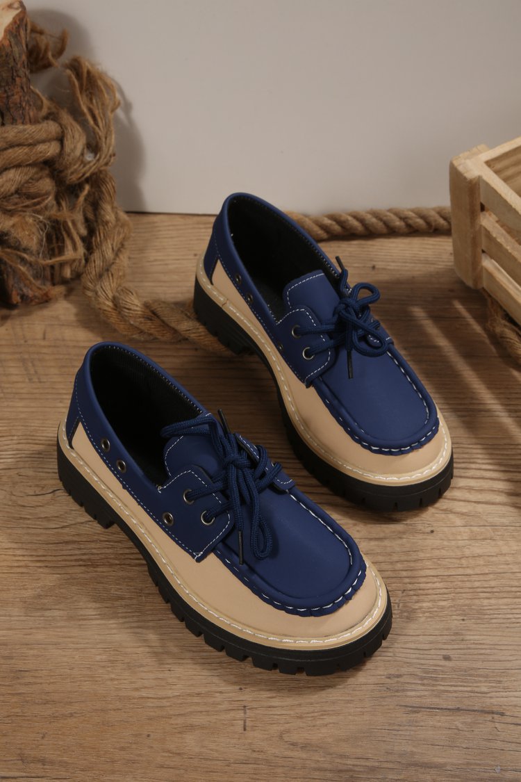 Damesloafers in grote maten met vetersluiting, kleurblokken, casual, lente, nieuwe stijl, enkelschoenen_voghion.com