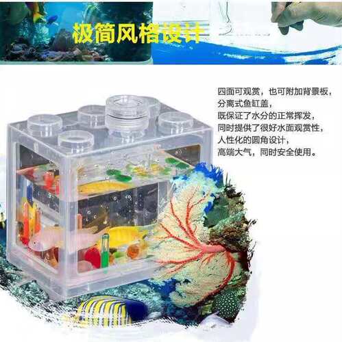 Building blocks Thai fighting fish small fish tank, miniature ornamental fish tank, small office desk, creative small fish tank, plastic fish tank