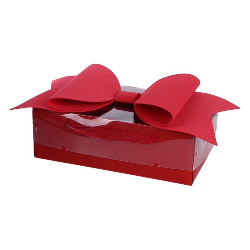 Caja de regalo con lazo de flores, caja de regalo para el Día de San Valentín, caja de regalo con tapa transparente, caja de embalaje para frutas, caja de regalo portátil.