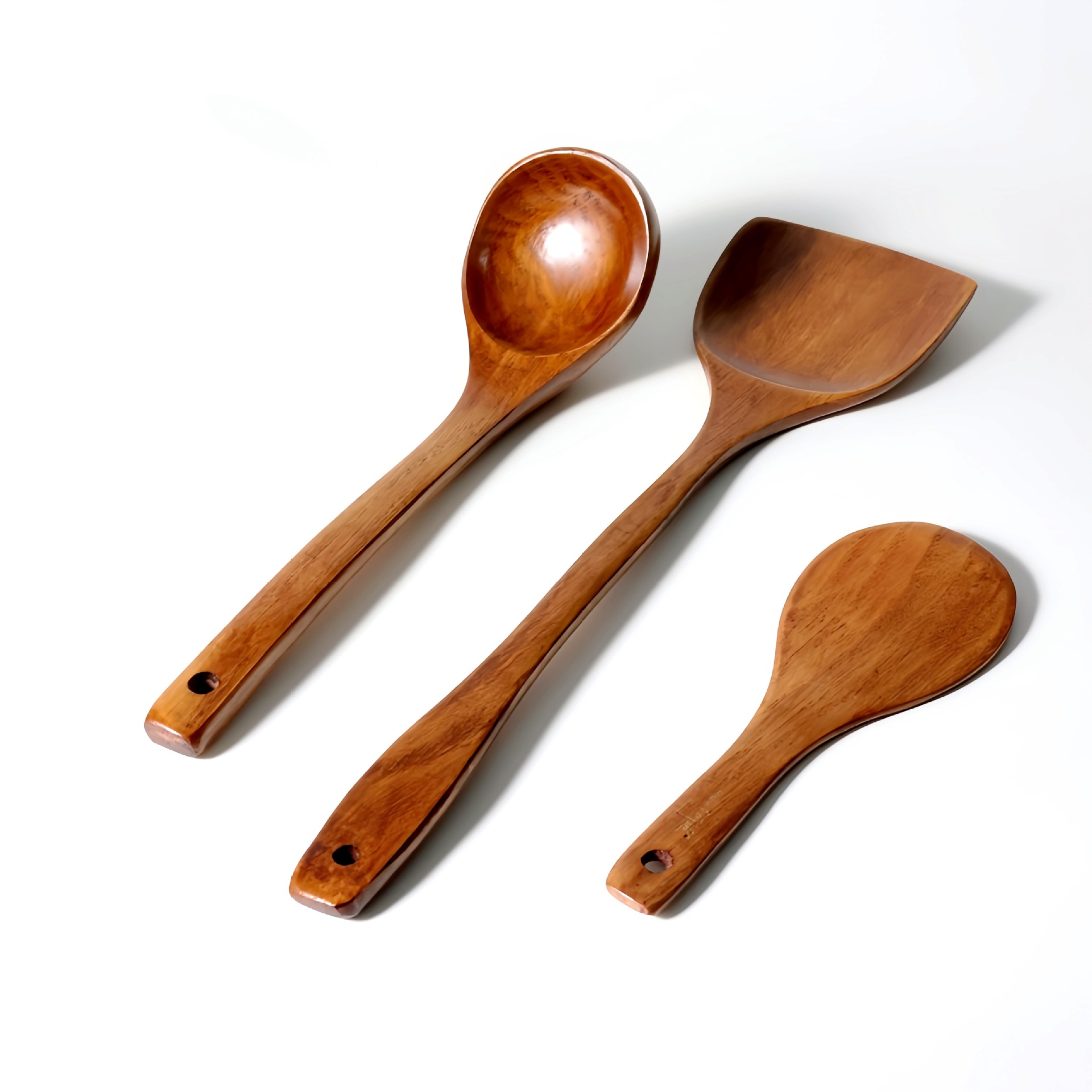 큰 나무주걱 + 얇은 밥숟가락 + 일자형 숟가락